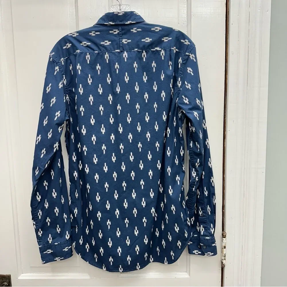 Banana Republic slim fit button‎ down aztec navy white print shirt men's small